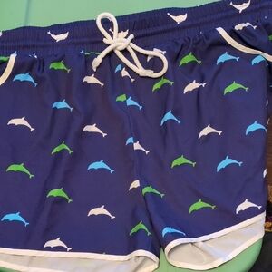Blue Dolphin Print Women's Swim Shorts